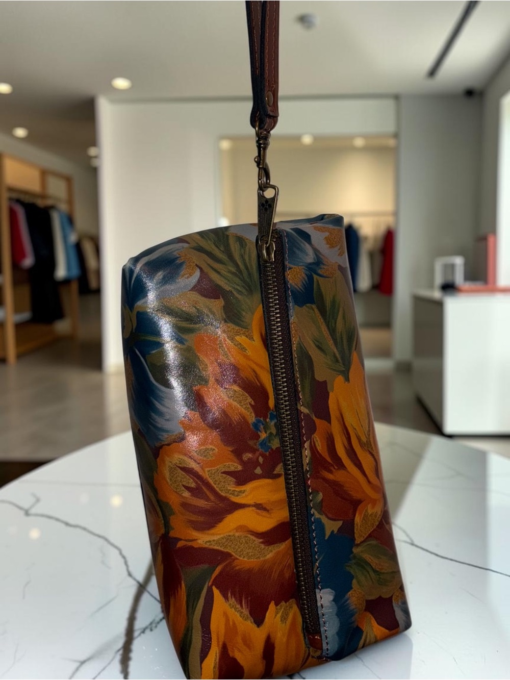 Patricia Nash Floral Painted Leather Clutch in Orange, Brown, Blue, Gold - Picture 4 of 8
